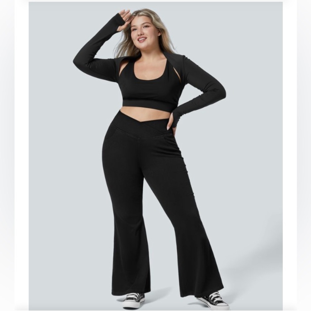HALARA flex high-waisted crossover cool touch breathable black flare Jeans